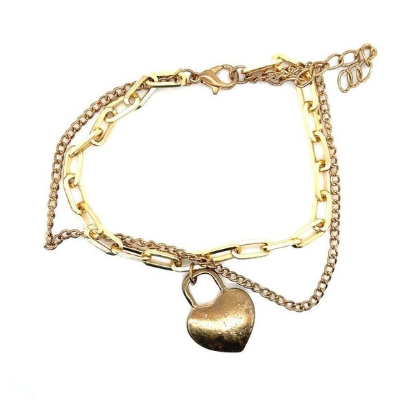 Double Chain Heart Charm Bracelet - Picture 1 of 3